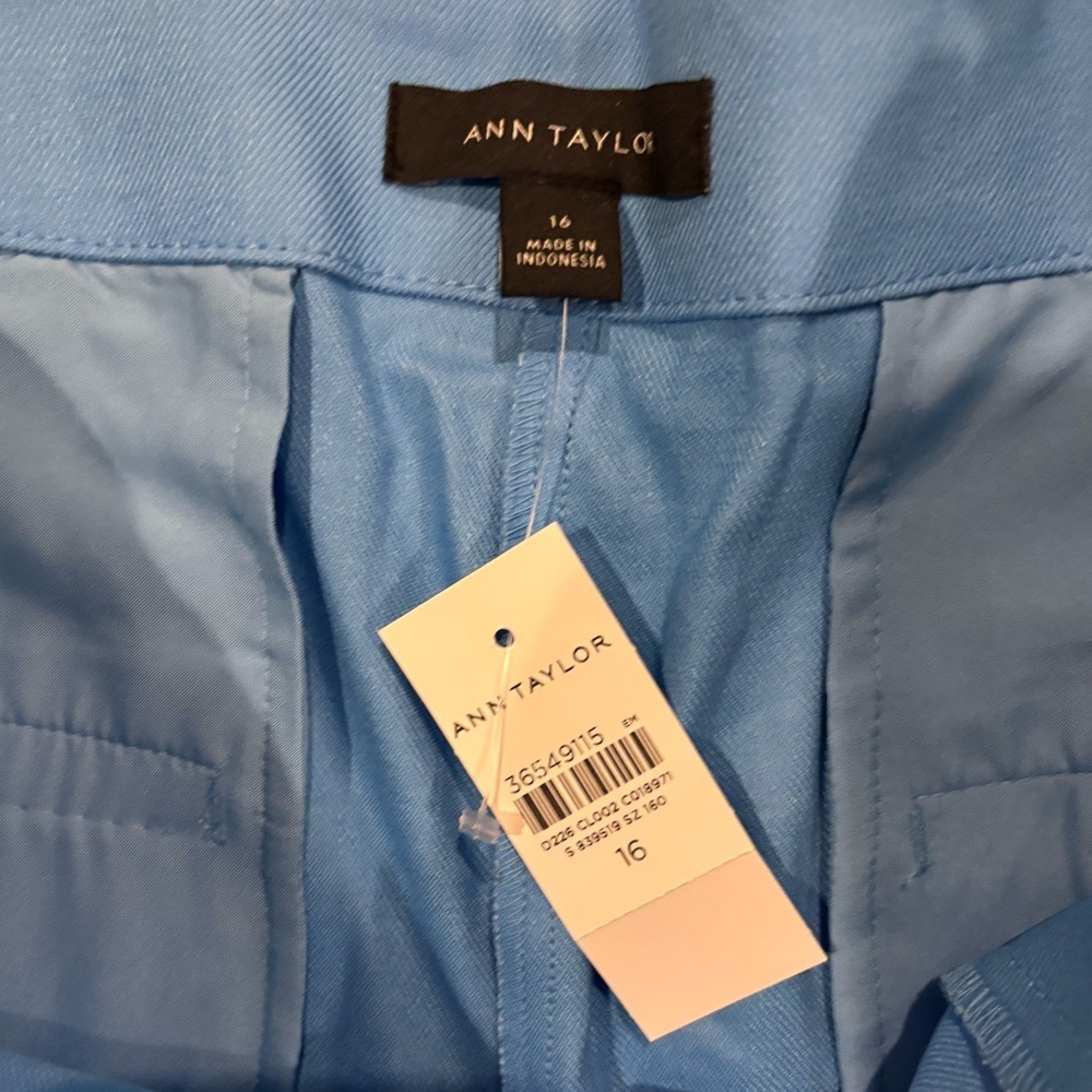Ann Taylor Linen Blend Sailor Pants Size 16 Blue Wide Leg High Rise Gold Button - Picture 6 of 7